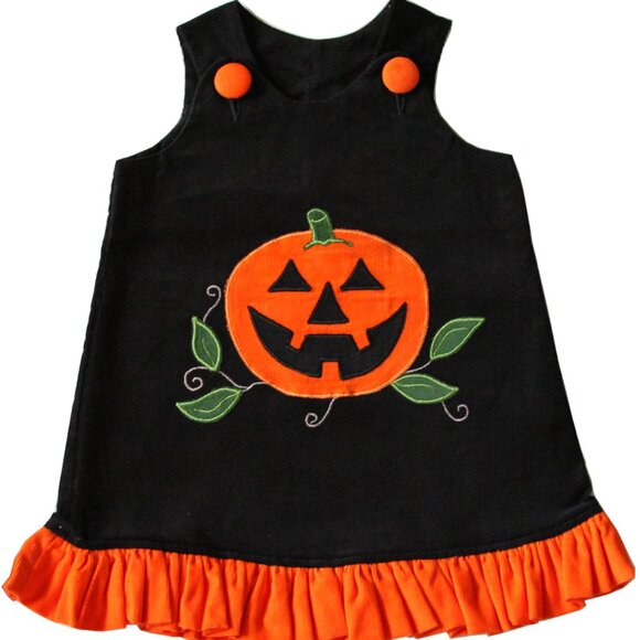 Black Jack-O-Lantern Jumper Halloween Baby Girls Sleeveless A Line Dress - Picture 1 of 4